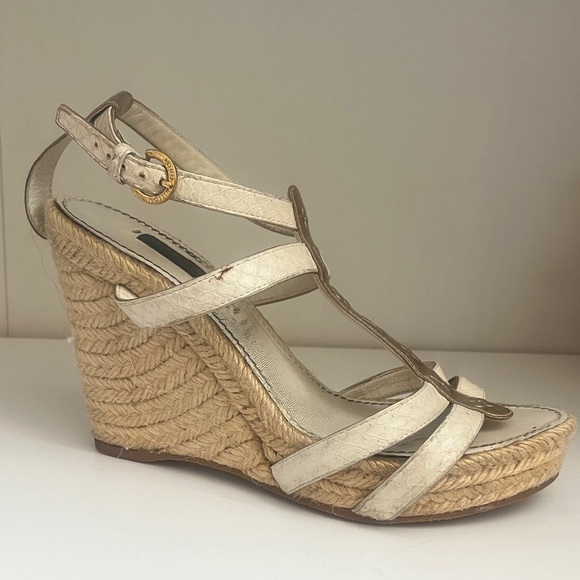 Louis Vuitton Authentic Monogram Wedge Heels 36 (6) white & gold - Picture 3 of 16